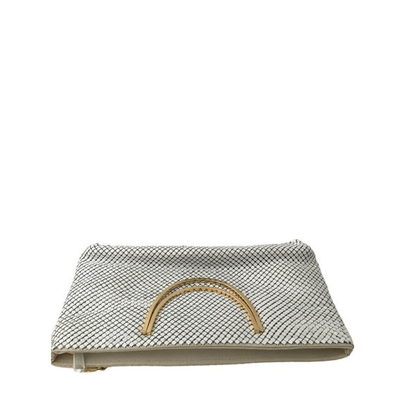 White Mesh Metal Purse Handbag Retro Bag Golden Framed Handle Vintage Accessory - Picture 7 of 11